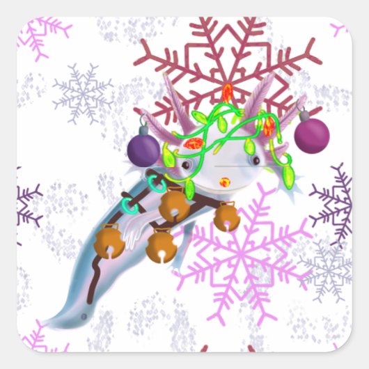 Festive Axlotl Quadratischer Aufkleber (Vorderseite)