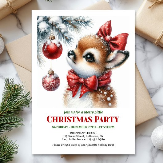 Festive baby deer Christmas kids invite editable  Einladung