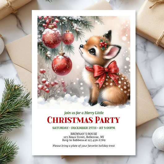 Festive baby deer Christmas kids invite printable  Einladung