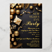 Festive Baubles Black Gold New Years Eve Party Folieneinladung (Vorderseite)