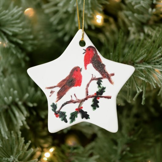 Festive Bird Art, Robin Holly Keramik Ornament (Baum)