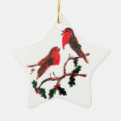 Festive Bird Art, Robin Holly Keramik Ornament (Vorne)