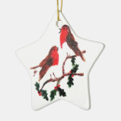 Festive Bird Art, Robin Holly Keramik Ornament (Links)