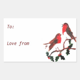 Festive Bird Art, Robins Holly Rechteckiger Aufkleber
