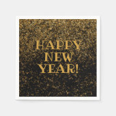 Festive Black and Gold Glitzer Confetti Frohes Neu Serviette (Vorderseite)