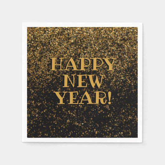 Festive Black and Gold Glitzer Confetti Frohes Neu Serviette (Vorderseite)
