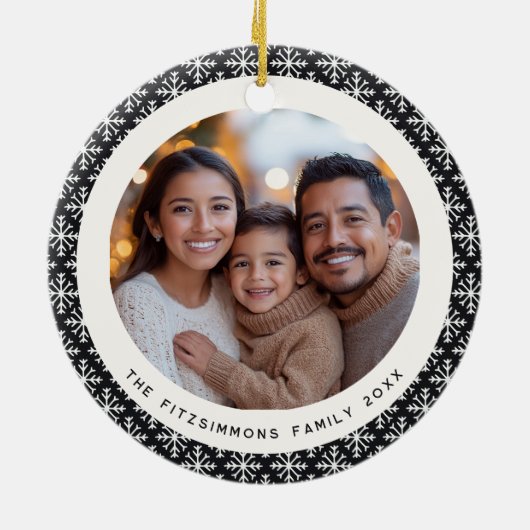 Festive Black and White Scandinavian 2 Sided Photo Keramik Ornament (Hinten)