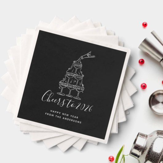 Festive Black New Years Eve Party Paper Serviette