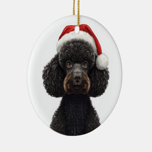 Festive Black Poodle Dog in Santa Hat Illustration Keramik Ornament (Rechts)