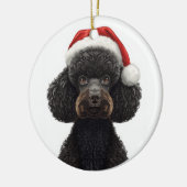 Festive Black Poodle Dog in Santa Hat Illustration Keramik Ornament (Links)