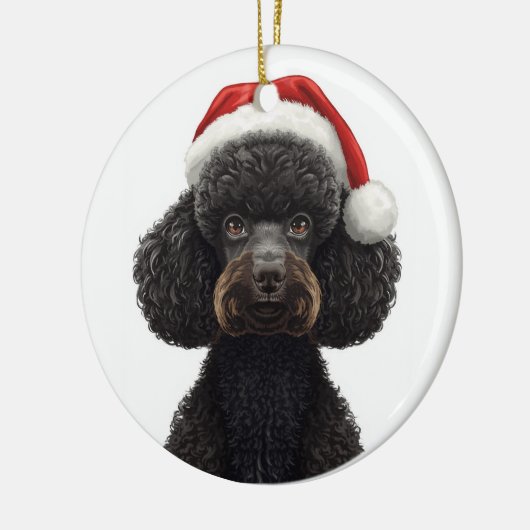 Festive Black Poodle Dog in Santa Hat Illustration Keramik Ornament (Links)