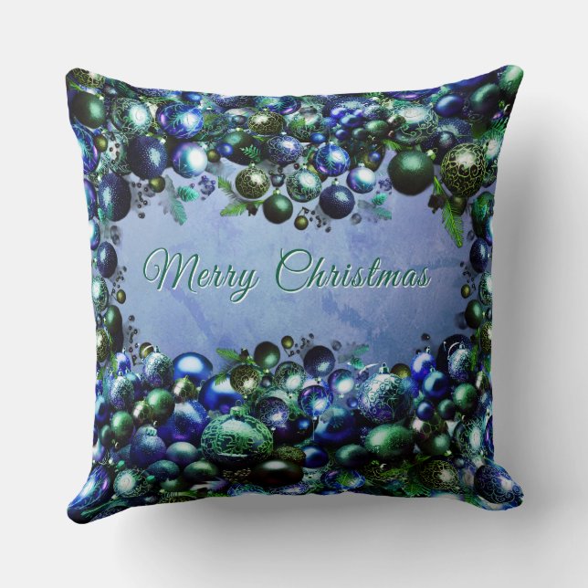 Festive Blue and Green Holiday Throw Pillow Kissen (Rückseite)