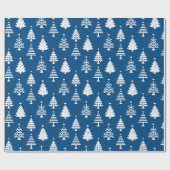 Festive Blue and White Christmas Tree Pattern Geschenkpapier (Flach)