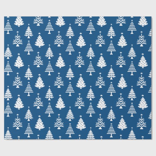 Festive Blue and White Christmas Tree Pattern Geschenkpapier (Flach)