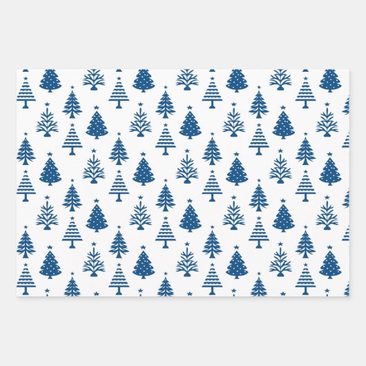 Festive Blue and White Christmas Tree Pattern Geschenkpapier Set (Vorderseite 2)