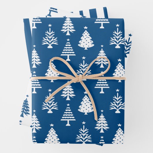 Festive Blue and White Christmas Tree Pattern Geschenkpapier Set (Beispiel)