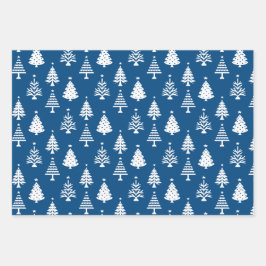 Festive Blue and White Christmas Tree Pattern Geschenkpapier Set