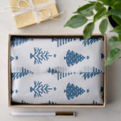 Festive Blue and White Christmas Tree Pattern Seidenpapier (Geschenk)