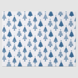 Festive Blue and White Christmas Tree Pattern Seidenpapier