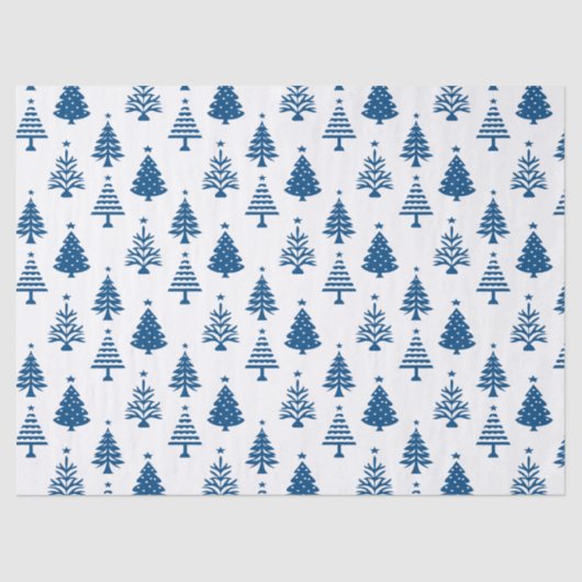 Festive Blue and White Christmas Tree Pattern Seidenpapier (Vorderseite)