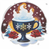 Festive Blue Cup Of Cocoa With Snowflakes Aufkleber (Vorderseite)