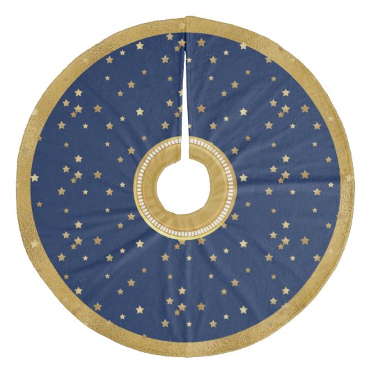 Festive Blue & Gold Stars Weihnachtsbaumrock Fleece Weihnachtsbaumdecke (Vorderseite)
