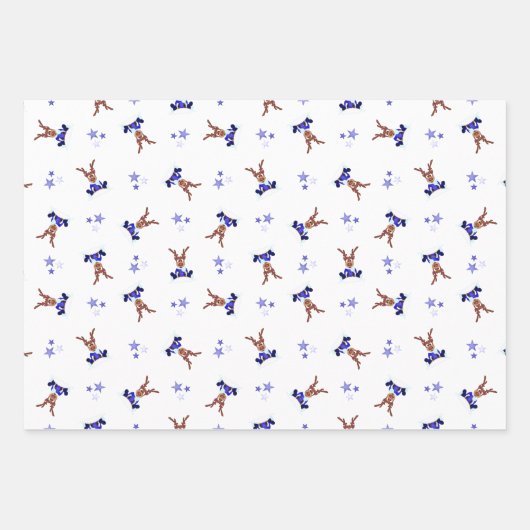 Festive Blue Kasky Weihnachtsmann Geschenkpapier Set (Vorderseite)