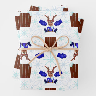 Festive Blue Kasky Weihnachtsmann Geschenkpapier Set