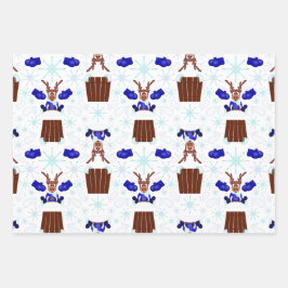 Festive Blue Kasky Weihnachtsmann Geschenkpapier Set