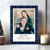 Festive Blue Plaid Photo Christmas Feiertagskarte