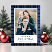 Festive Blue Plaid Photo Christmas Feiertagskarte