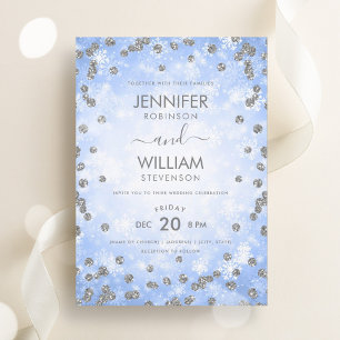Festive Blue Silver Elegante Winterhochzeit Einladung