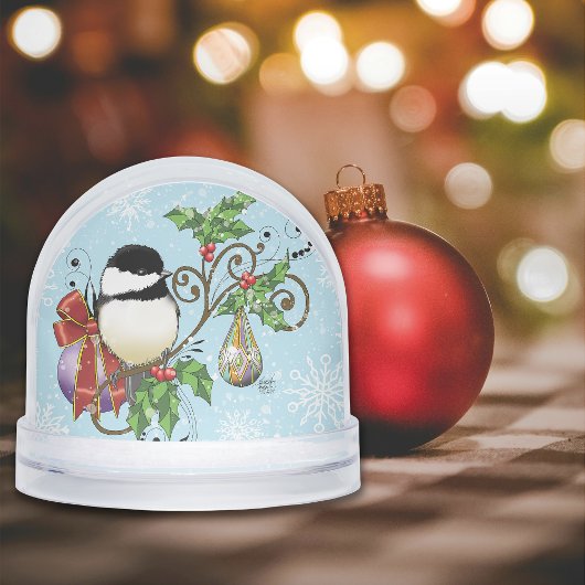 Festive Blue Vintage Christmas Chickadee Schneekugeln