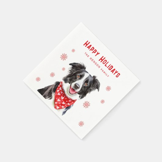 Festive Border Collie Red Heart Bandana Christmas Serviette (Ecke)