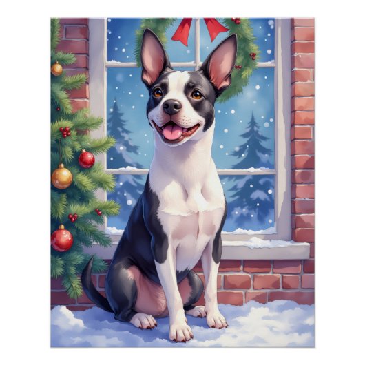 Festive Boston Terrier Christmas Art Poster (Vorderseite)