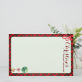 Festive Botanical Rustic Christmas Red Green Plaid Briefpapier (Stehend Vorderseite)