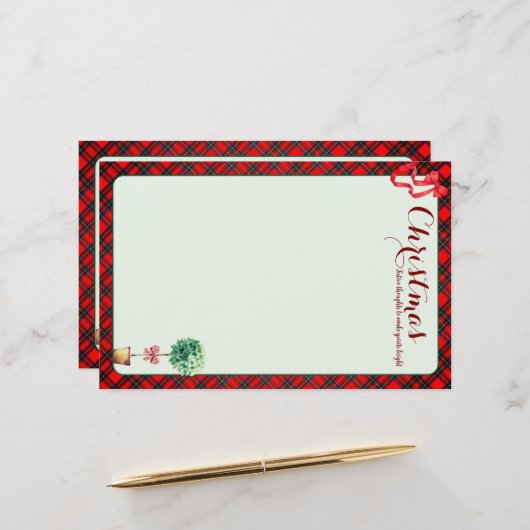 Festive Botanical Rustic Christmas Red Green Plaid Briefpapier (Vorderseite/Rückseite Beispiel)