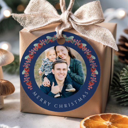 Festive Botanical Wreath Photo Christmas Geschenkanhänger