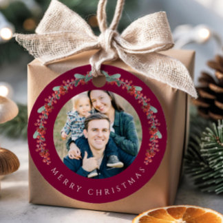 Festive Botanical Wreath Photo Christmas Geschenkanhänger