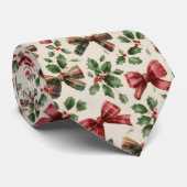 Festive Bow and Holly Christmas Pattern  Krawatte (Gerollt)