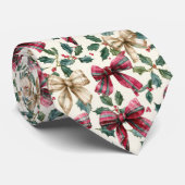 Festive Bow and Holly Christmas Pattern Krawatte (Gerollt)