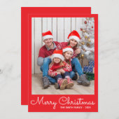 Festive Bright Red Photo Feiertagskarte (Vorne/Hinten)