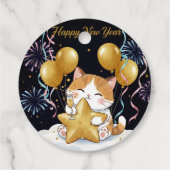 Festive Calico Cat Celebrating New Year with Firew Geschenkanhänger (Rückseite)