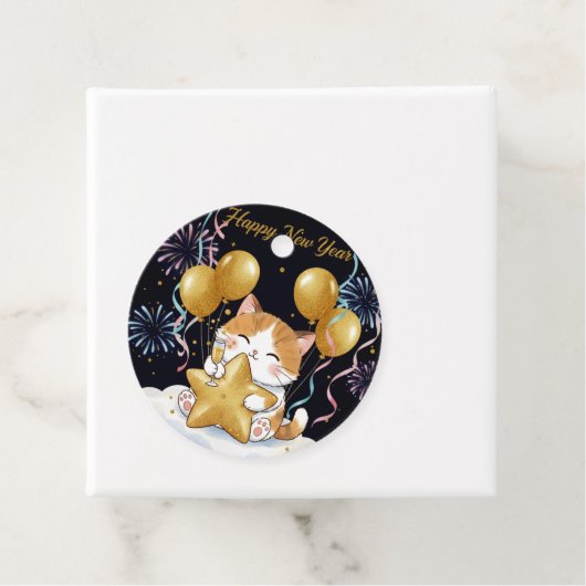 Festive Calico Cat Celebrating New Year with Firew Geschenkanhänger (Beispiel)