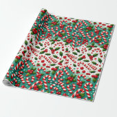 Festive Candy Cane & Holly Christmas Wrapping Pape Geschenkpapier (Ungerollt)