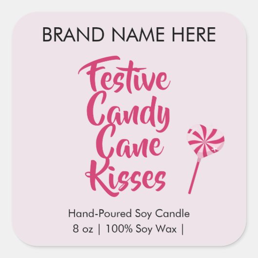 Festive Candy Cane Kisses | Modern Candle Labels Quadratischer Aufkleber (Vorderseite)