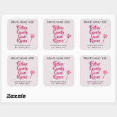 Festive Candy Cane Kisses | Modern Candle Labels Quadratischer Aufkleber (Blatt)