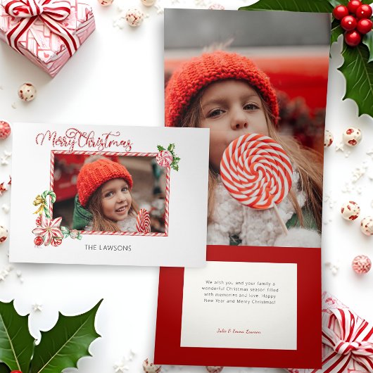 Festive Candy Cane Merry Christmas One Photo Dreifach Gefaltete Urlaubskarte