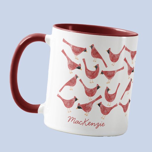 Festive Cardinal Bird Watercolor Personalized Name Tasse