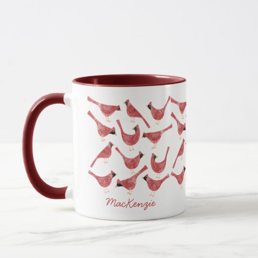 Festive Cardinal Bird Watercolor Personalized Name Tasse (Links)